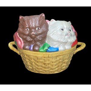 Vtg 1979 Handmade Cookie Jar - Soup Bowl Lidded w/ Cats in the Basket Signed